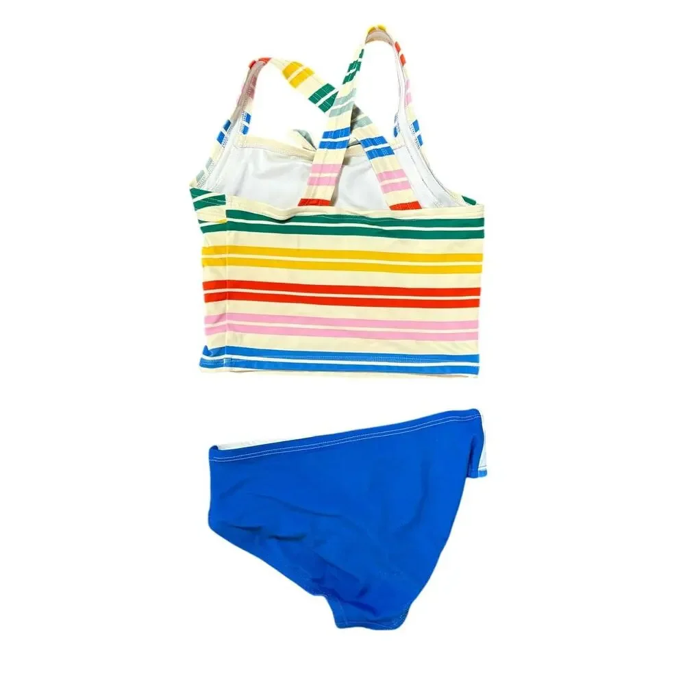 Hanna Andersson Girls Rainbow Stripe Two-Piece Swimsuit Size 8